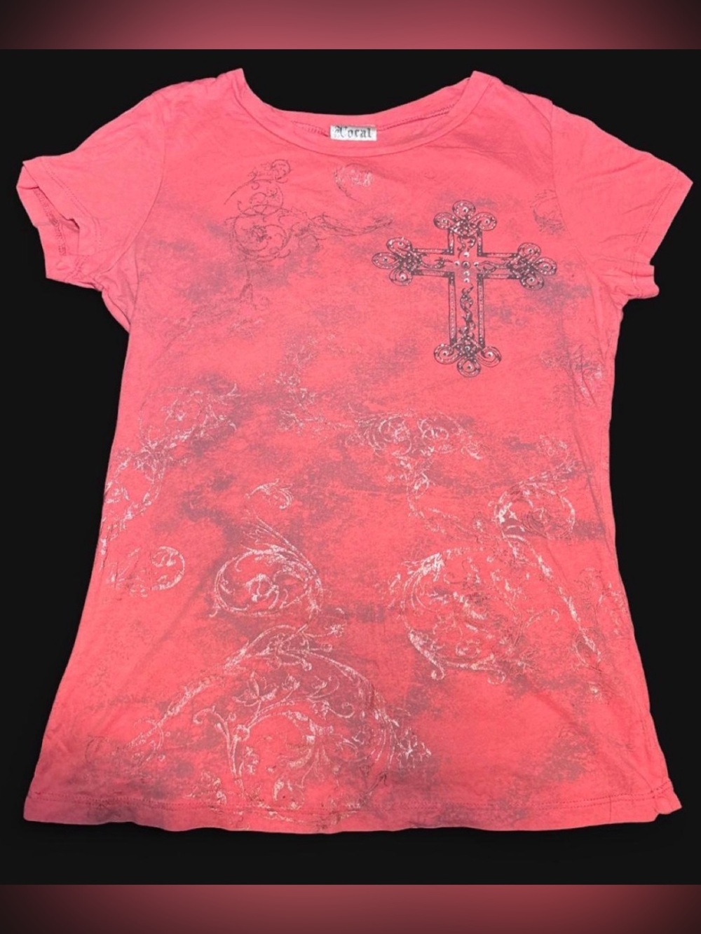 Vocal Coral Pink Graphic Tee with Cross